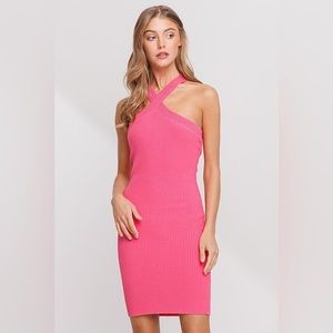 Pink Halter Sweater Mini Dress NWT